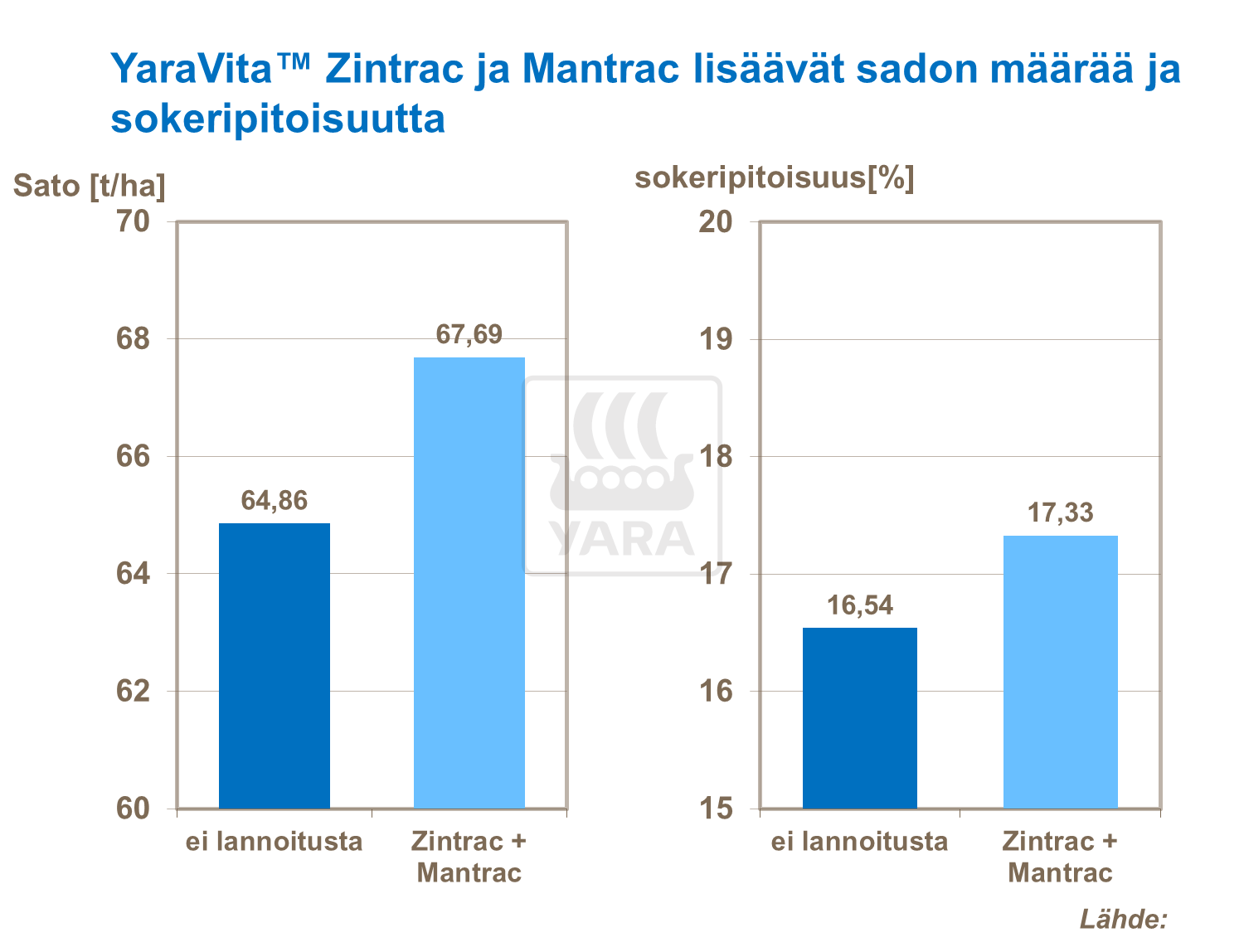 YaraVita Zintrac ja YaraVita Mantrac lisäävät sadon määrää ja sokeripitoisuutta