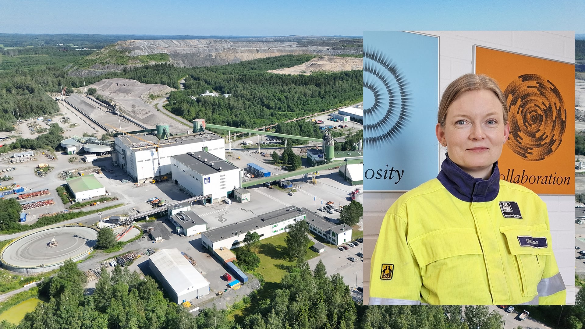 Kuvassa Erika Rova ja taustalla Yara Siilinjärven rikastamo